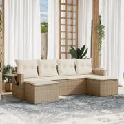vidaXL Soffgrupp för trädgården med dynor 6 delar beige konstrotting