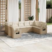 vidaXL Soffgrupp för trädgården med dynor 9 delar beige konstrotting