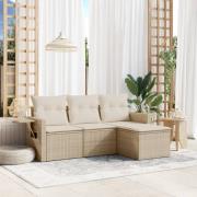 vidaXL Soffgrupp för trädgård med dynor 4 delar beige konstrotting