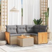 vidaXL Soffgrupp för trädgården med dynor 5 delar beige konstrotting
