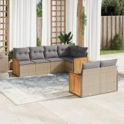 vidaXL Matgrupp för trädgården med dynor 7 delar beige konstrotting
