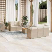 vidaXL Soffgrupp för trädgården med dynor 6 delar beige konstrotting