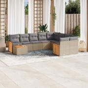 vidaXL Soffgrupp för trädgård med dynor 10 delar beige konstrotting