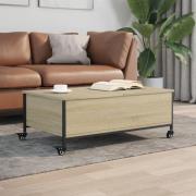 vidaXL Soffbord på hjul sonoma-ek 91x55x34 cm konstruerat trä