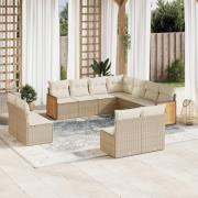 vidaXL Loungegrupp för trädgården m. dynor 11 delar beige konstrotting