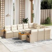 vidaXL Loungegrupp för trädgården m. dynor 11 delar beige konstrotting