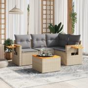 vidaXL Soffgrupp för trädgården med dynor 5 delar beige konstrotting