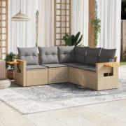 vidaXL Soffgrupp för trädgården med dynor 5 delar beige konstrotting