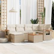 vidaXL Matgrupp för trädgården med dynor 7 delar beige konstrotting