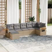 vidaXL Matgrupp för trädgården med dynor 7 delar beige konstrotting