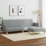 vidaXL Bäddsoffa 2-sits med fotpall ljusgrå tyg
