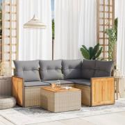 vidaXL Soffgrupp för trädgården med dynor 5 delar beige konstrotting