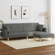 vidaXL Bäddsoffa 2-sits med fotpall mörkgrå tyg