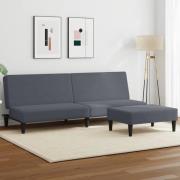 vidaXL Bäddsoffa 2-sits med fotpall mörkgrå sammet