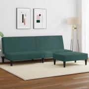vidaXL Bäddsoffa 2-sits med fotpall mörkgrön sammet
