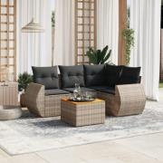 vidaXL Loungegrupp för trädgården med dynor 5 delar konstrotting grå