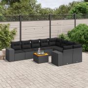 vidaXL Loungegrupp 10 delar med svarta dynor konstrotting