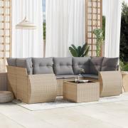 vidaXL Matgrupp för trädgården med dynor 7 delar beige konstrotting