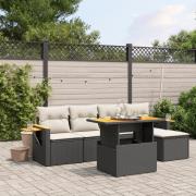 vidaXL Loungegrupp med dynor 6 delar svart konstrotting