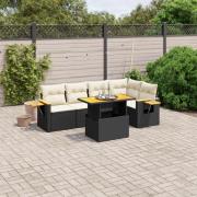 vidaXL Loungegrupp med dynor 6 delar svart konstrotting