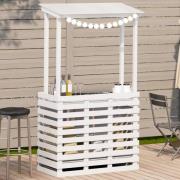 vidaXL Barbord för trädgården med tak vit 112,5x57x195,5cm massivt trä