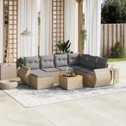 vidaXL Matgrupp för trädgården med dynor 8 delar beige konstrotting