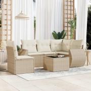 vidaXL Soffgrupp för trädgården med dynor 6 delar beige konstrotting