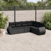 vidaXL Loungegrupp med dynor 6 delar svart konstrotting