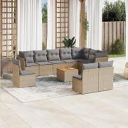 vidaXL Loungegrupp för trädgården m. dynor 11 delar beige konstrotting