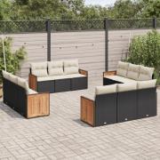 vidaXL Loungegrupp med dynor 12 delar svart konstrotting