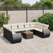 vidaXL Loungegrupp 10 delar med svarta dynor konstrotting