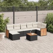 vidaXL Loungegrupp för trädgården med dynor 8 delar svart konstrotting