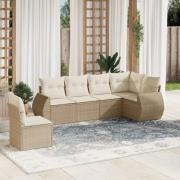 vidaXL Soffgrupp för trädgården med dynor 6 delar beige konstrotting