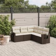 vidaXL Loungegrupp för trädgården med dynor 5 delar brun konstrotting