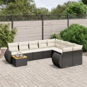 vidaXL Loungegrupp 10 delar med svarta dynor konstrotting