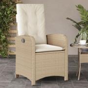 vidaXL Justerbar trädgårdsstol med dynor beige konstrotting
