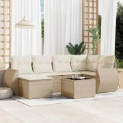 vidaXL Matgrupp för trädgården med dynor 7 delar beige konstrotting