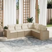 vidaXL Soffgrupp för trädgården med dynor 6 delar beige konstrotting