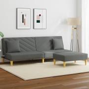 vidaXL Bäddsoffa 2-sits med kuddar och fotpall mörkgrå tyg