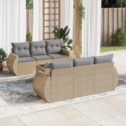 vidaXL Matgrupp för trädgården med dynor 7 delar beige konstrotting