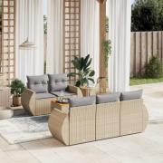 vidaXL Soffgrupp för trädgården med dynor 6 delar beige konstrotting