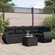 vidaXL Loungegrupp med dynor 6 delar svart konstrotting