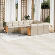 vidaXL Loungegrupp för trädgården m. dynor 11 delar beige konstrotting