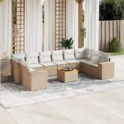 vidaXL Loungegrupp för trädgården m. dynor 11 delar beige konstrotting