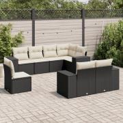 vidaXL Loungegrupp för trädgården med dynor 8 delar svart konstrotting