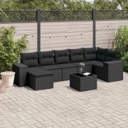 vidaXL Loungegrupp för trädgården med dynor 8 delar svart konstrotting