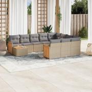 vidaXL Loungegrupp för trädgården m. dynor 11 delar beige konstrotting