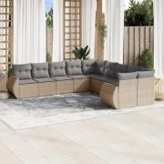 vidaXL Soffgrupp för trädgård med dynor 10 delar beige konstrotting