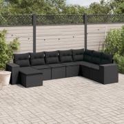vidaXL Loungegrupp för trädgården med dynor 8 delar svart konstrotting