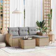 vidaXL Soffgrupp för trädgården med dynor 5 delar beige konstrotting